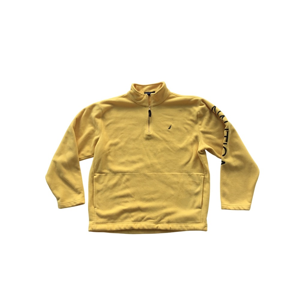 Nautica Mens XL Yellow Fleece Quarter Zip Pullover Long Sleeve Logo Sweatshirt